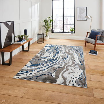 Apollo GR584 Modern Abstract Distressed Marble Metallic Shimmer High-Density Textured Low Profile Short-Pile Grey/Navy/Cream Rug-Think Rugs-Rug Love - The Most Loved Rug Store